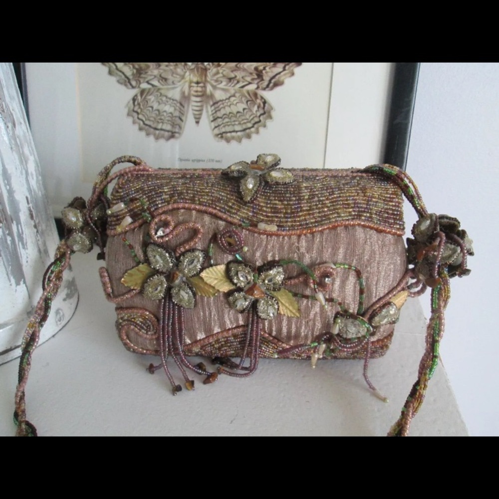 Vintage Mary Frances Embellished Floral Beaded Purse Shoulder Bag Evening